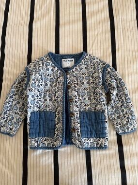 Old Navy Blue Floral Quilted Jacket with Denim Pockets